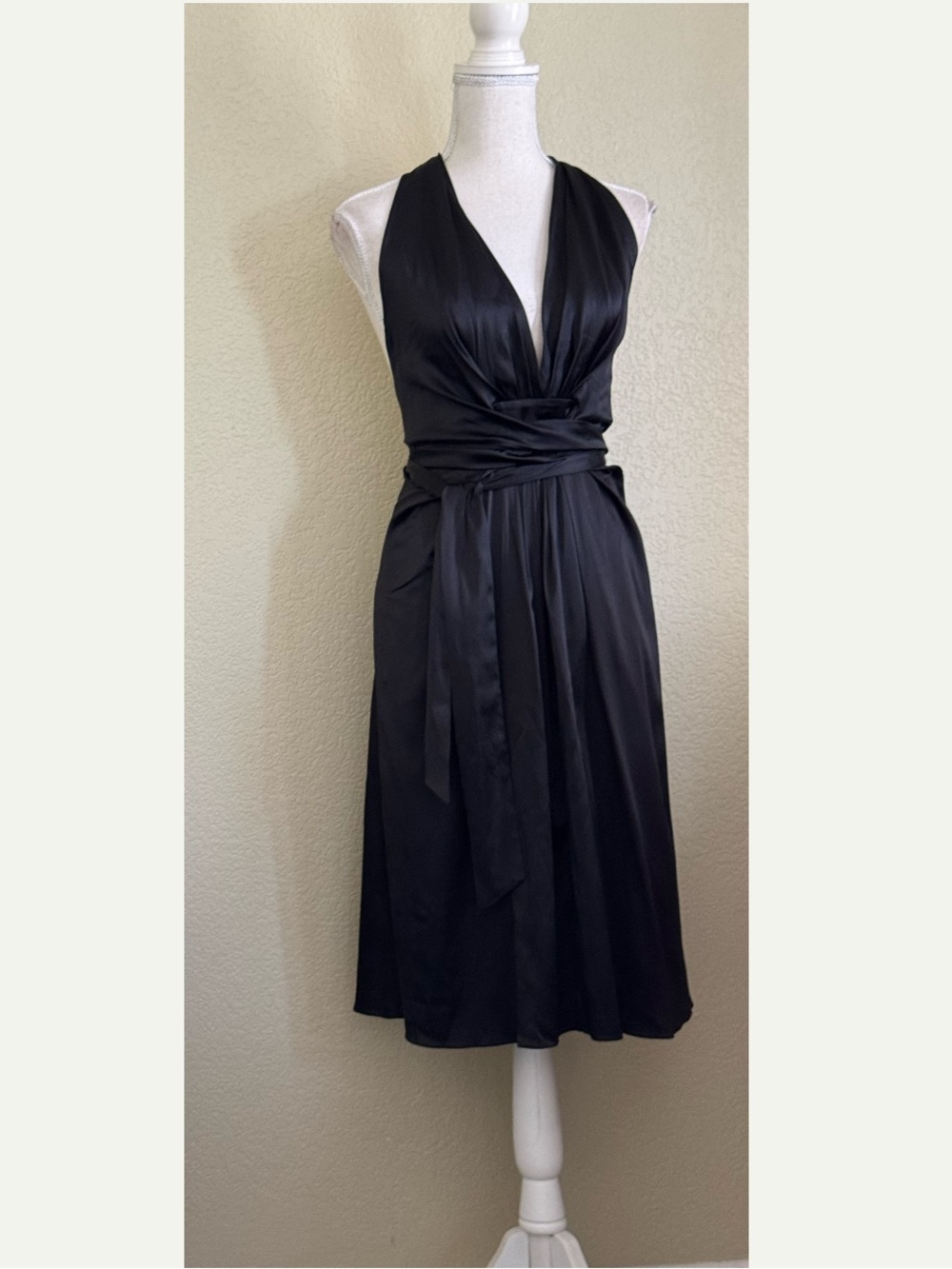 Miguelina Black Strapless Wrap Dress with Tie Waist